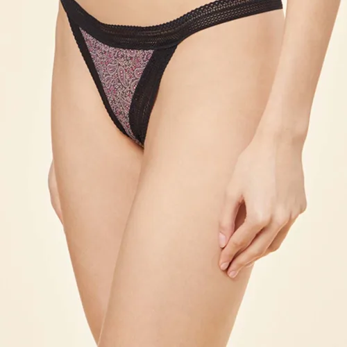 Caprice Microfiber And Lace Thong