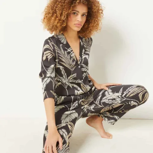 Nuri Straight Fit Printed Satin Pajama Pants