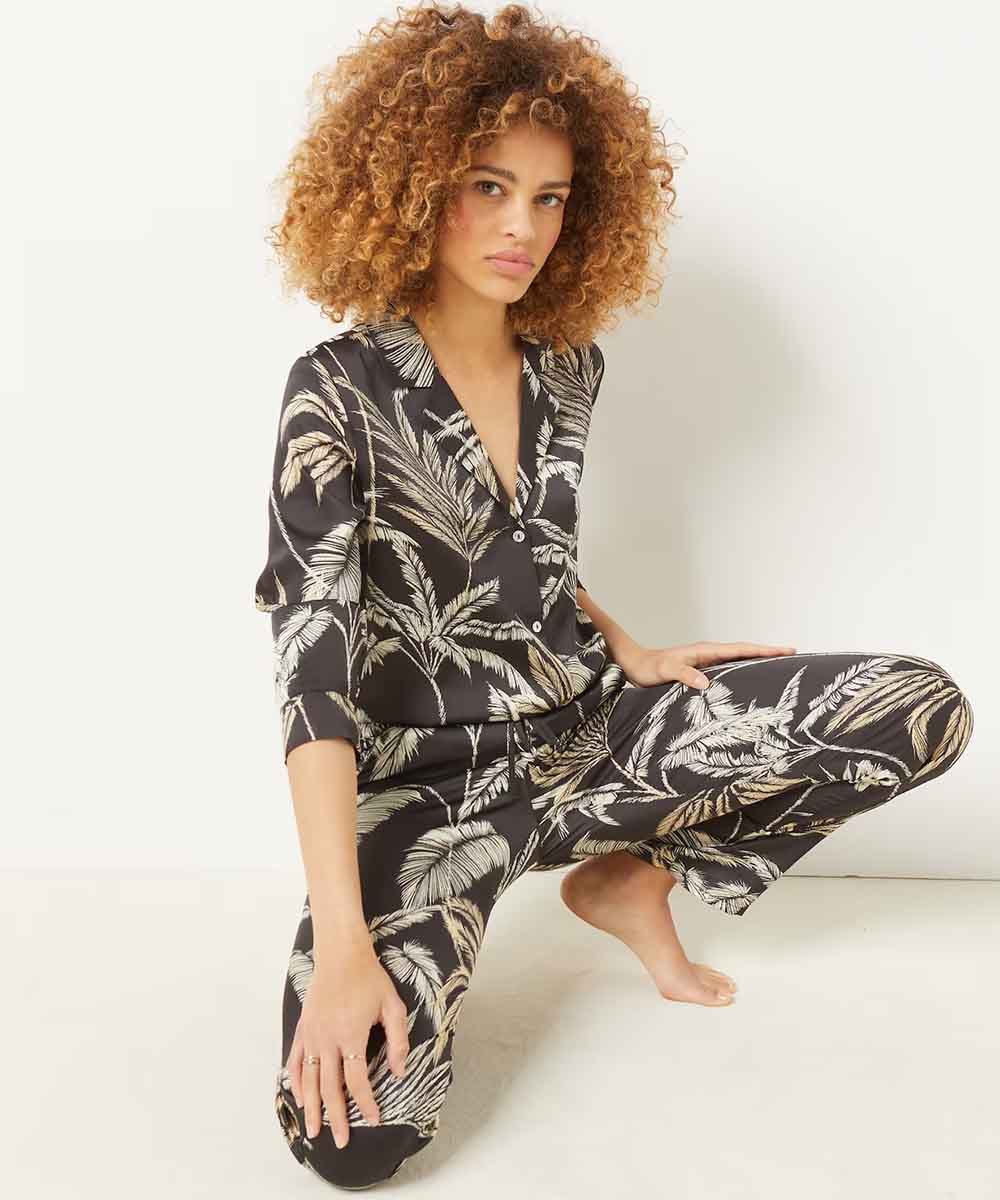 Nuri Straight Fit Printed Satin Pajama Pants - ETAM - Nightwear - Pyjamas