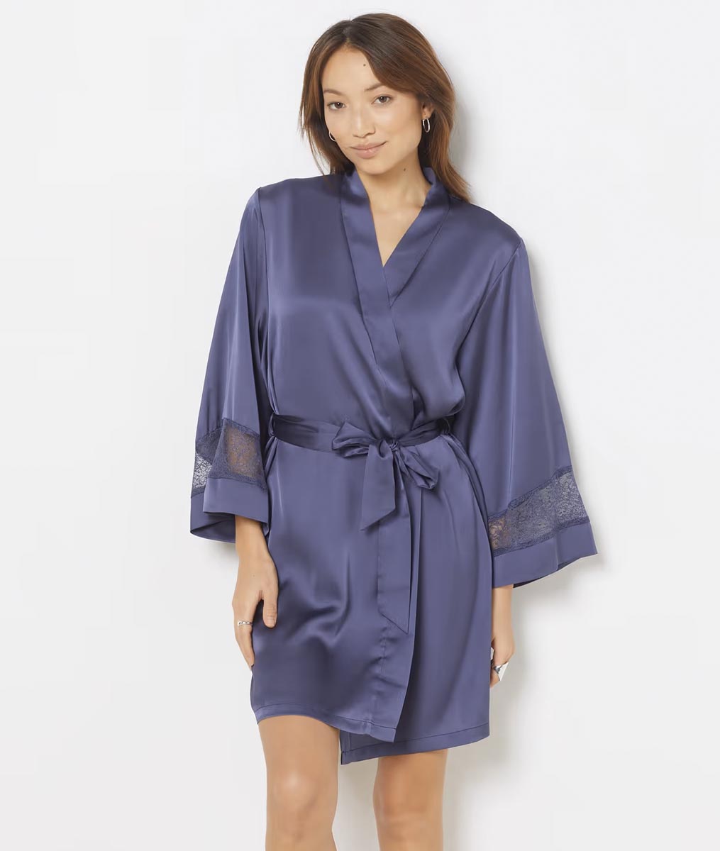 FEELING Satin dressing gown with lace details - ETAM - Nightwear - House Robe