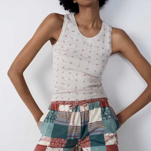 BEDFORD Flared cotton patchwork pyjama shorts