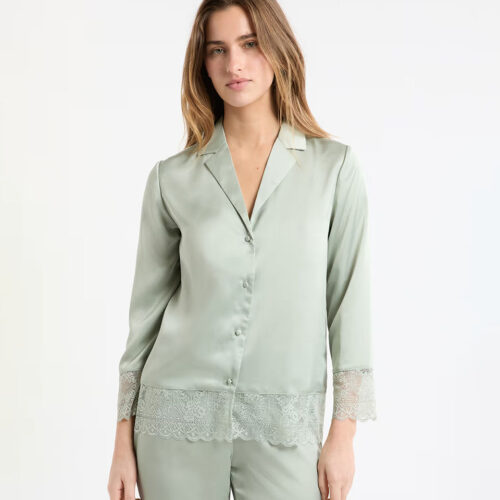 RENCONTRE - Satin pyjama shirt with lace detail