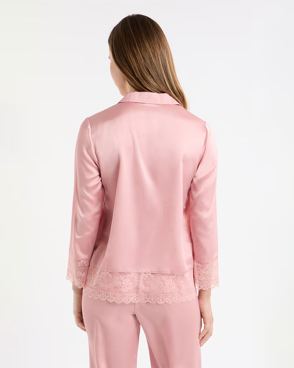 RENCONTRE - Satin pyjama shirt with lace detail - Image 2