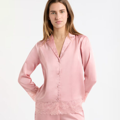 RENCONTRE - Satin pyjama shirt with lace detail