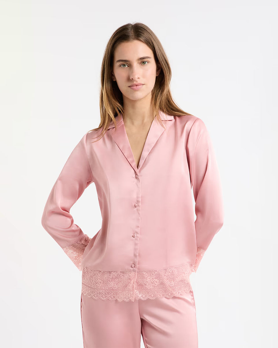 RENCONTRE – Satin pyjama shirt with lace detail - ETAM - Nightwear - Pyjamas