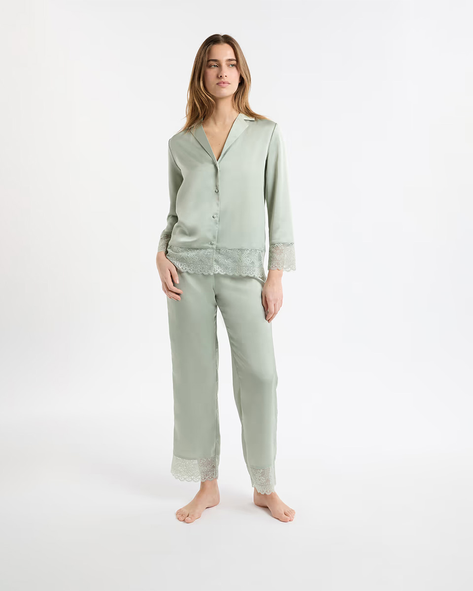 RENCONTRE - Satin pyjama pants with lace details - Image 2