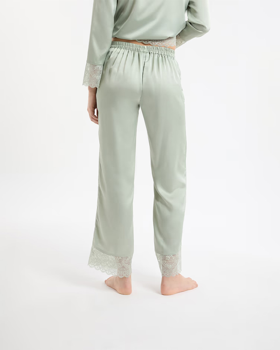 RENCONTRE - Satin pyjama pants with lace details - Image 3