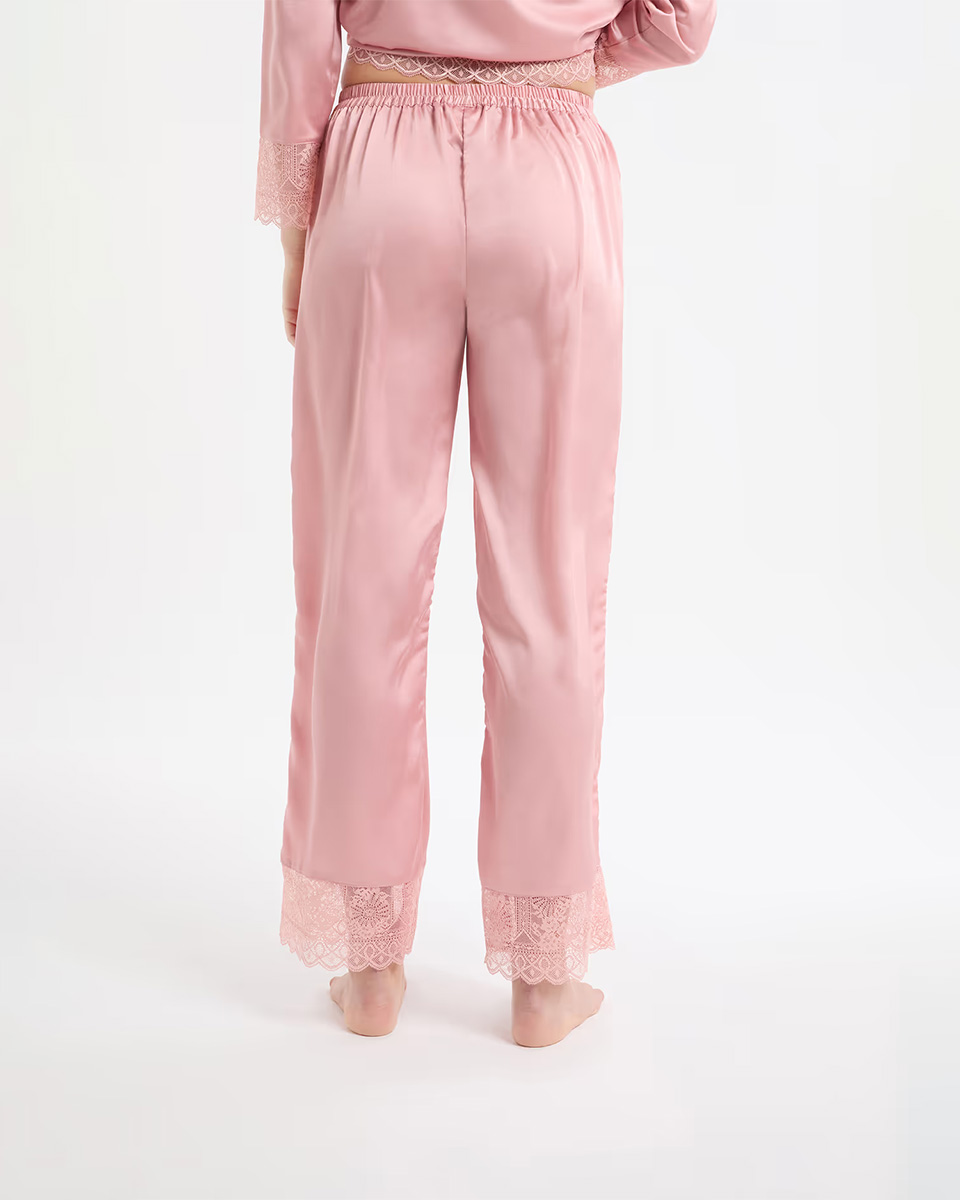 RENCONTRE - Satin pyjama pants with lace details - Image 2