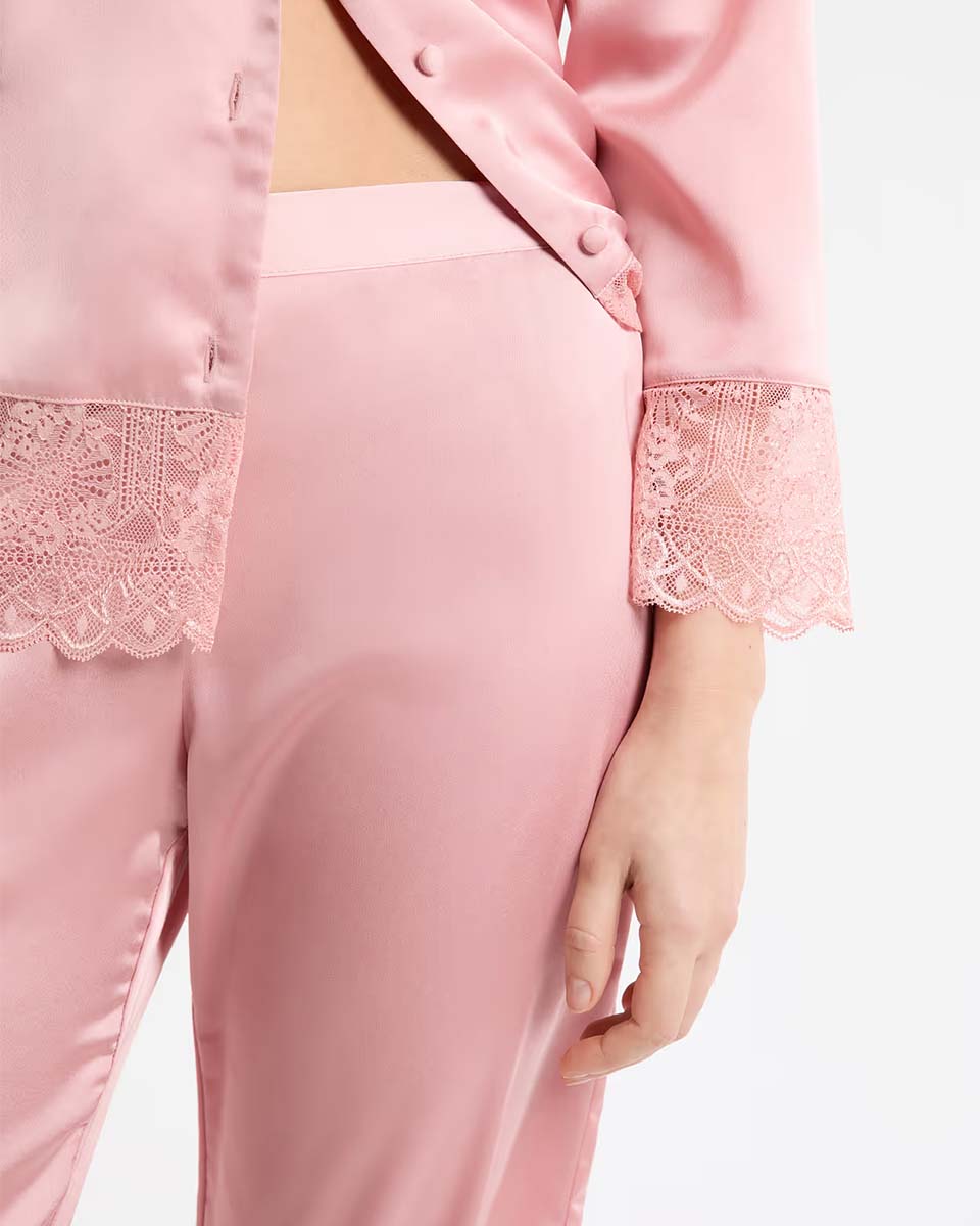 RENCONTRE - Satin pyjama pants with lace details - Image 4