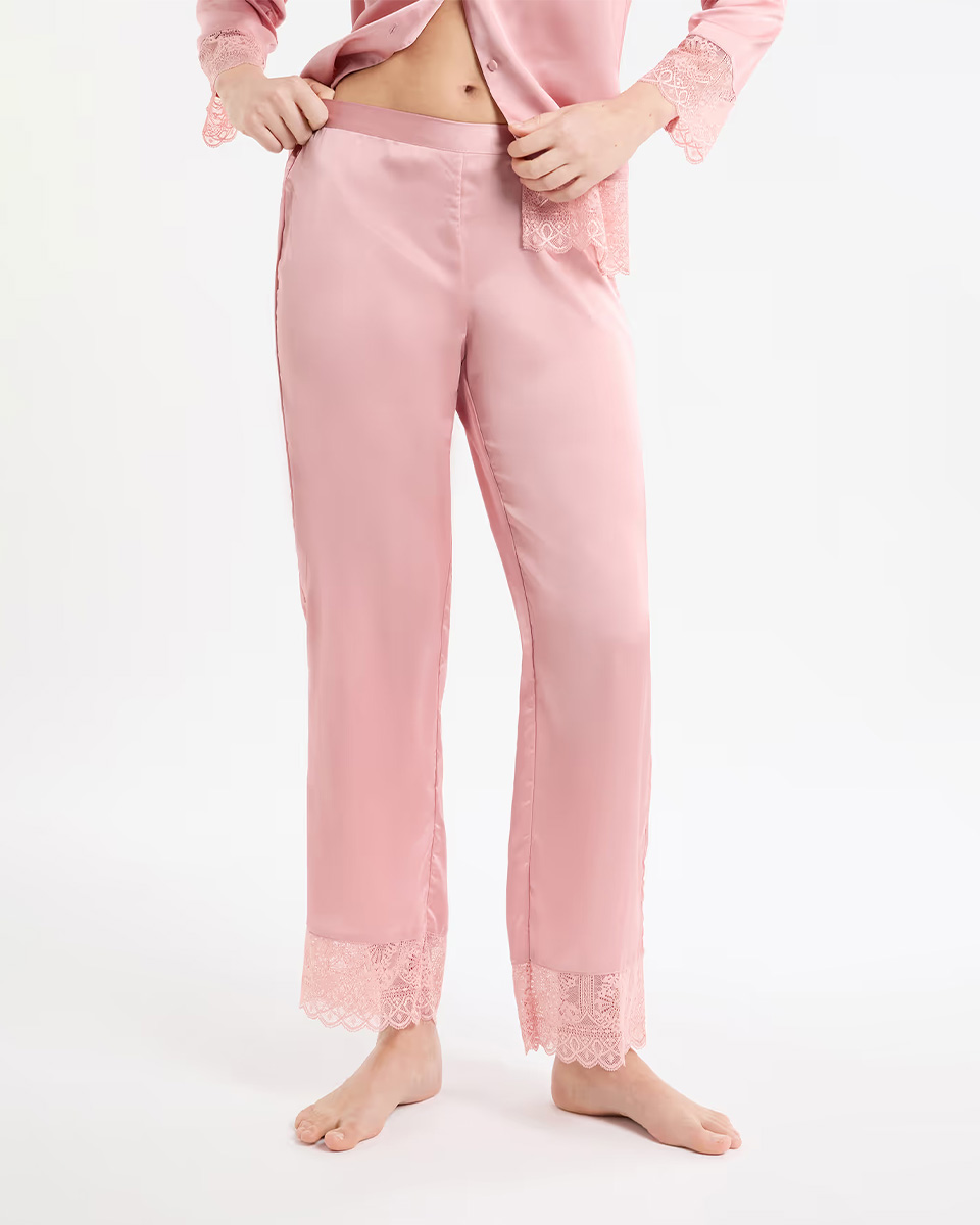 RENCONTRE - Satin pyjama pants with lace details